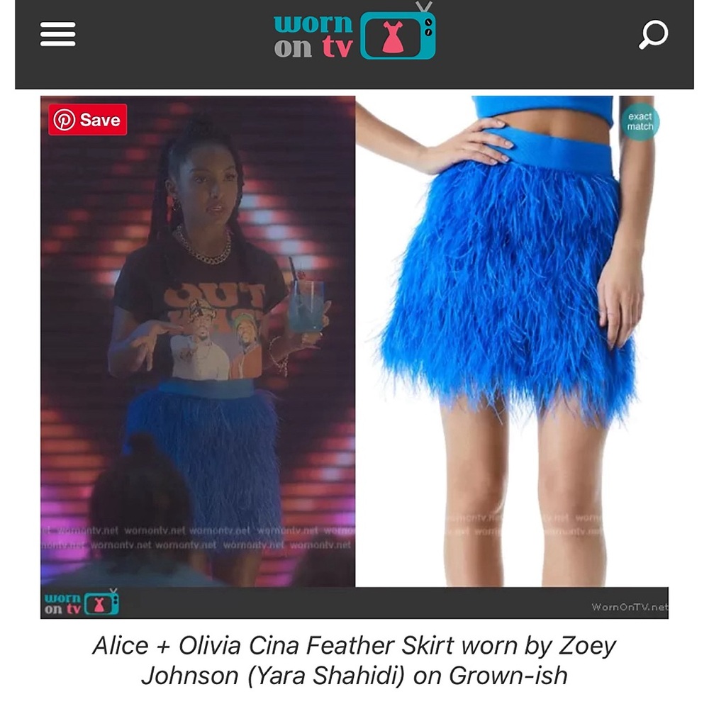 Alice + Olivia Cina Blue Ostrich Feather Mini Skirt - Picture 8 of 17